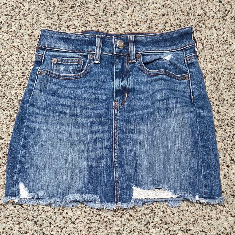 American Eagle Denim Skirt Super‎ Stretch Distressed Mini Size 00